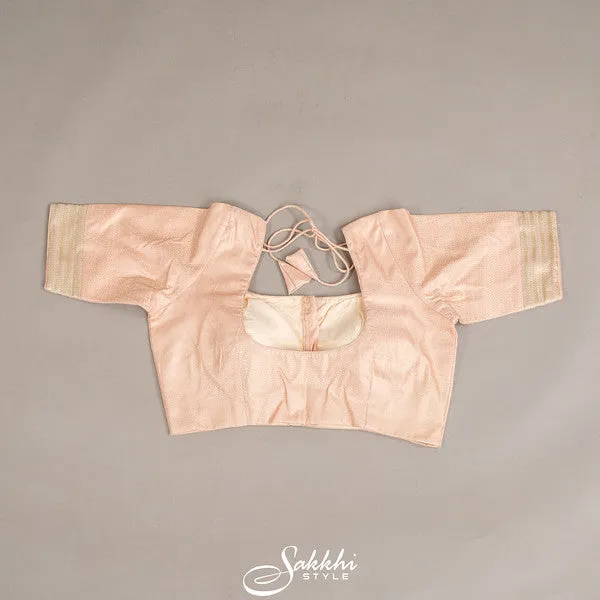 Powder peach banarasi mashru saree with blouse