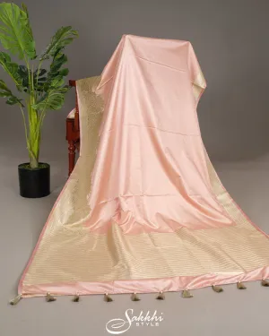 Powder peach banarasi mashru saree with blouse
