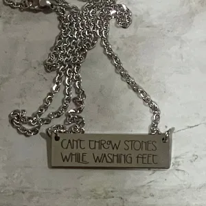 "Golden Wisdom: The 'Can't Throw Stones While Washing Feet' 18" Silver Bar Necklace"