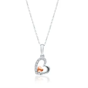 Rose and White Gold Double Heart Diamond Pendant