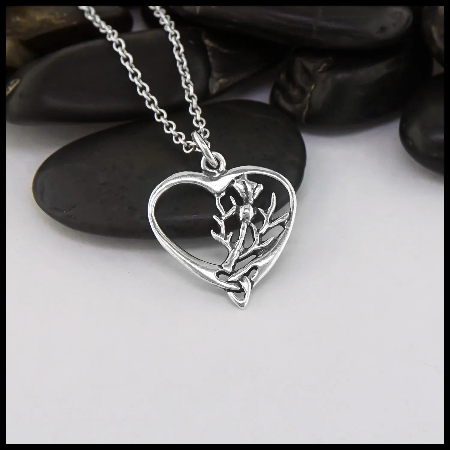 Scottish Thistle Celtic Heart Pendant and Earrings Set