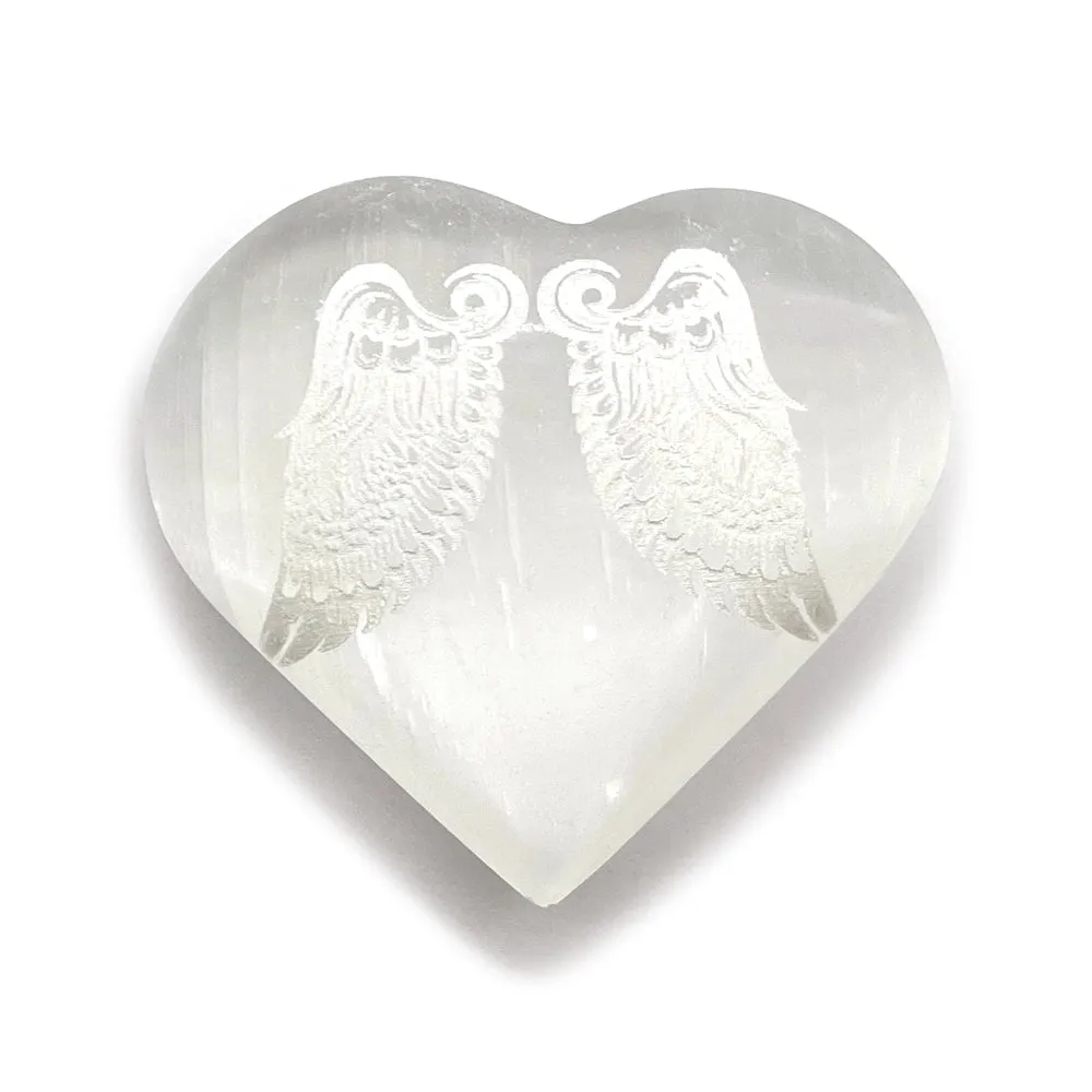 Selenite Angel Wings Heart Stone