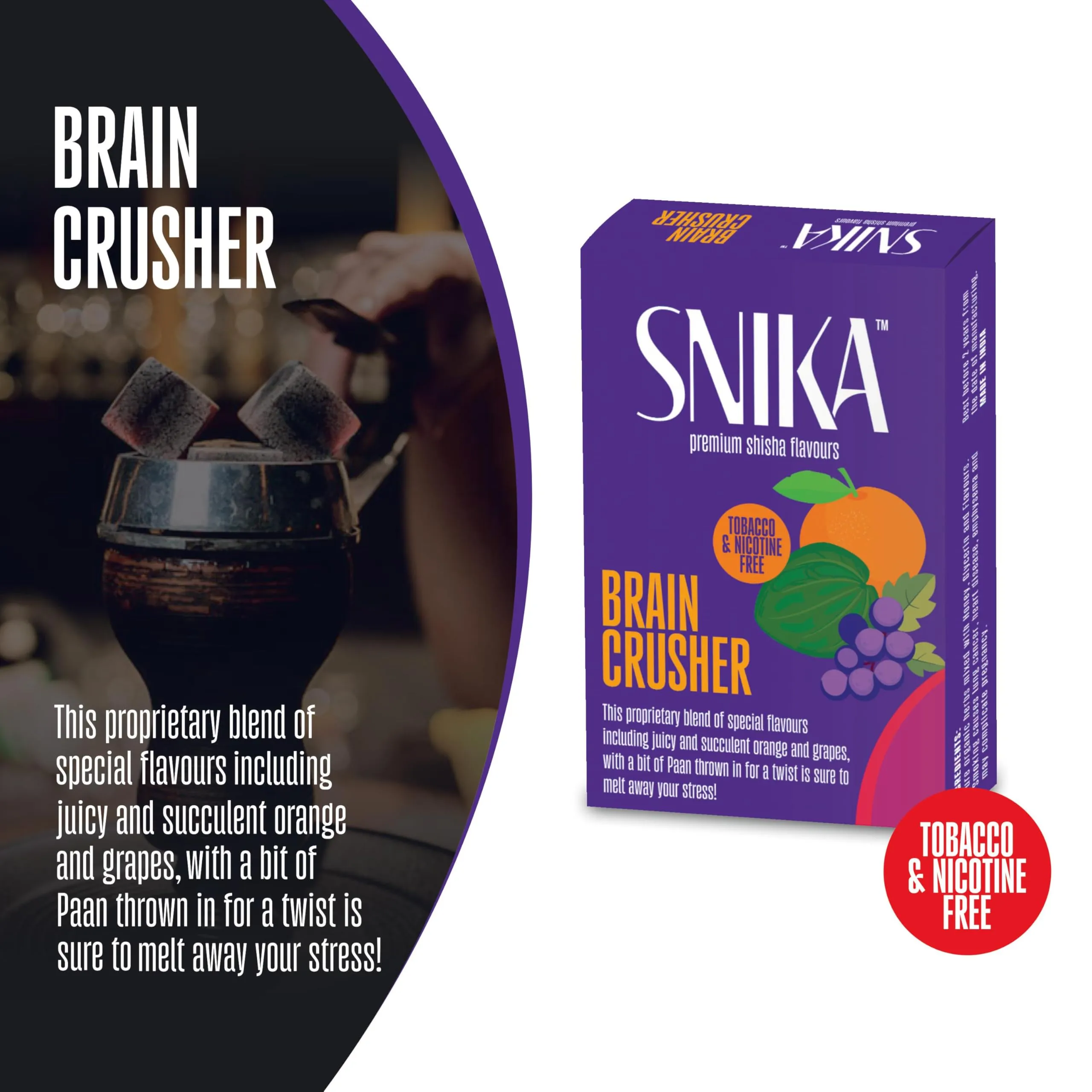 SNIKA Herbal Hookah Molasses (100% Nicotine and Tobacco Free) Brain Crusher Hookah Flavors