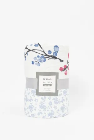Teal 2 Piece Floral Printed Quilt Set (Single Size)