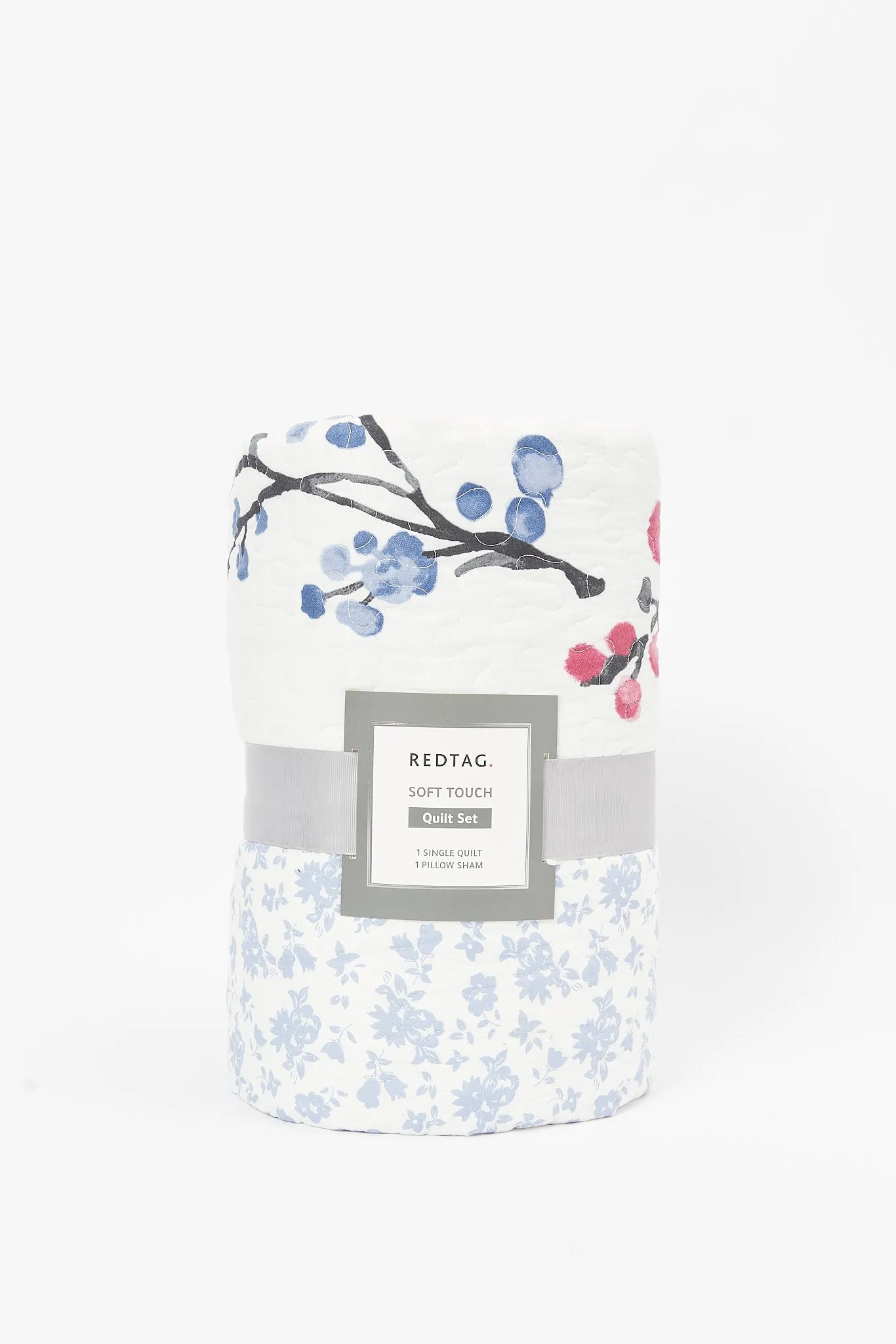 Teal 2 Piece Floral Printed Quilt Set (Single Size)