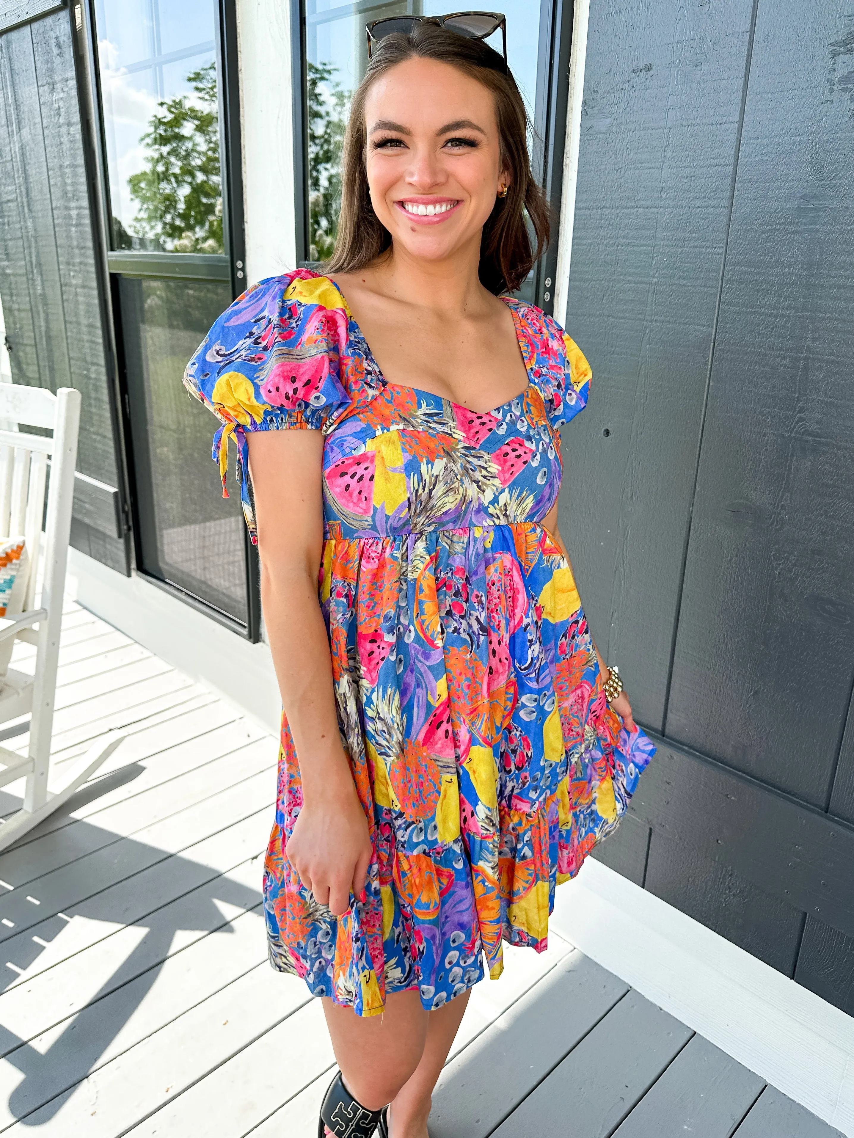 Vibrant Puff Sleeve Dress