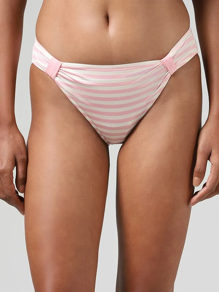 Wunderlove Light Pink Candy Striped Satin Pleated Brief